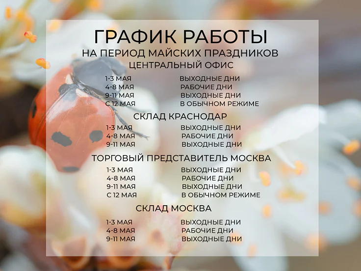 График работы в майские праздники